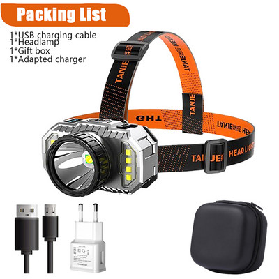 T20 Super výkonná vstavaná batériová čelovka, USB nabíjateľná LED multifunkčná vodotesná baterka na kempovanie