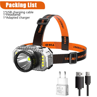 T20 Super výkonná vstavaná batériová čelovka, USB nabíjateľná LED multifunkčná vodotesná baterka na kempovanie