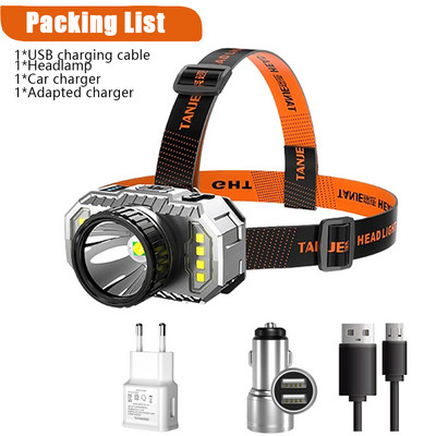 T20 Super výkonná vstavaná batériová čelovka, USB nabíjateľná LED multifunkčná vodotesná baterka na kempovanie