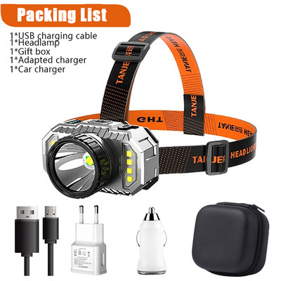 T20 Super výkonná vstavaná batériová čelovka, USB nabíjateľná LED multifunkčná vodotesná baterka na kempovanie