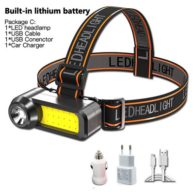 Szuperfényes COB LED-es fényszóró, nagy hatótávolságú, USB újratölthető fényszóró használata 18650 akkumulátoros vízálló fejlámpa hordozható fejlámpa