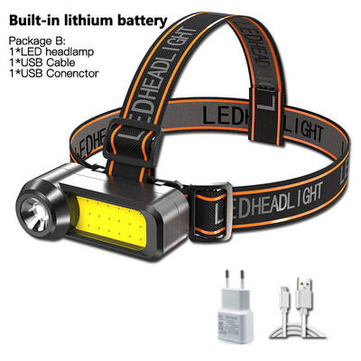 Szuperfényes COB LED-es fényszóró, nagy hatótávolságú, USB újratölthető fényszóró használata 18650 akkumulátoros vízálló fejlámpa hordozható fejlámpa