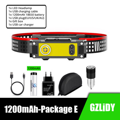 Lanternă puternică LED cu senzor de mișcare Lanternă de pescuit Lanternă reîncărcabilă prin USB 18650 XPE+COB Lanternă rezistentă la apă