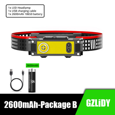 Lanternă puternică LED cu senzor de mișcare Lanternă de pescuit Lanternă reîncărcabilă prin USB 18650 XPE+COB Lanternă rezistentă la apă