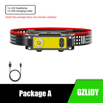 Lanternă puternică LED cu senzor de mișcare Lanternă de pescuit Lanternă reîncărcabilă prin USB 18650 XPE+COB Lanternă rezistentă la apă