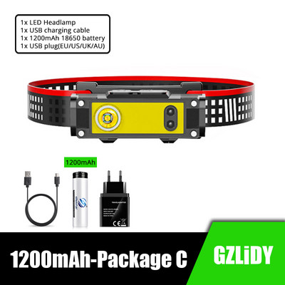 Lanternă puternică LED cu senzor de mișcare Lanternă de pescuit Lanternă reîncărcabilă prin USB 18650 XPE+COB Lanternă rezistentă la apă