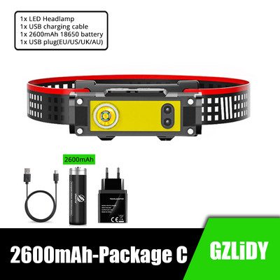 Lanternă puternică LED cu senzor de mișcare Lanternă de pescuit Lanternă reîncărcabilă prin USB 18650 XPE+COB Lanternă rezistentă la apă