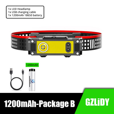 Lanternă puternică LED cu senzor de mișcare Lanternă de pescuit Lanternă reîncărcabilă prin USB 18650 XPE+COB Lanternă rezistentă la apă