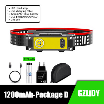 Lanternă puternică LED cu senzor de mișcare Lanternă de pescuit Lanternă reîncărcabilă prin USB 18650 XPE+COB Lanternă rezistentă la apă