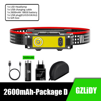 Lanternă puternică LED cu senzor de mișcare Lanternă de pescuit Lanternă reîncărcabilă prin USB 18650 XPE+COB Lanternă rezistentă la apă