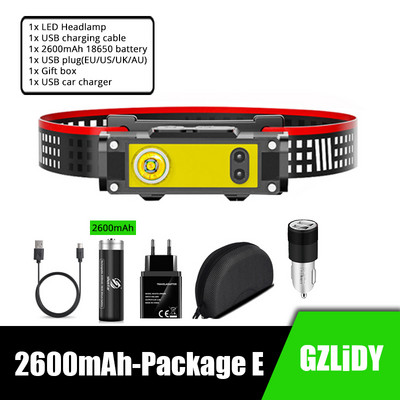 Lanternă puternică LED cu senzor de mișcare Lanternă de pescuit Lanternă reîncărcabilă prin USB 18650 XPE+COB Lanternă rezistentă la apă