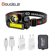 Nagyítható fejlámpa hordozható mini zseblámpa USB újratölthető lámpa XPE+COB LED fényszóró beépített akkumulátorral kültéri kempinglámpa