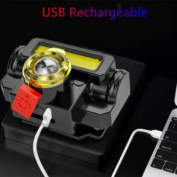 Променлив челник Преносимо мини фенерче USB акумулаторен фенер XPE+COB LED фар Вградена батерия Светлина за къмпинг на открито