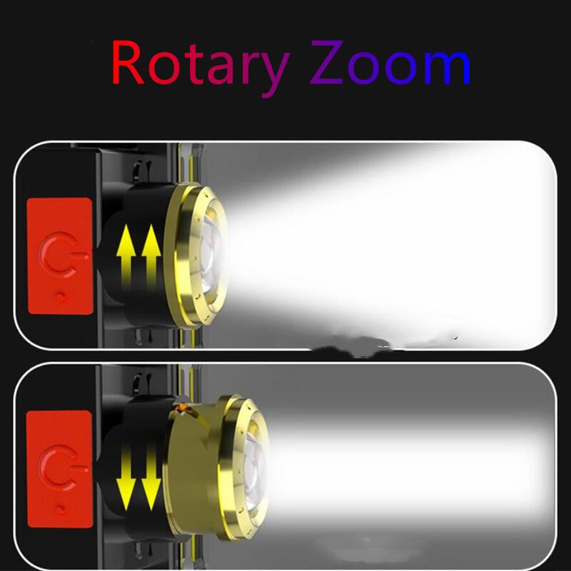 Nagyítható fejlámpa hordozható mini zseblámpa USB újratölthető lámpa XPE+COB LED fényszóró beépített akkumulátorral kültéri kempinglámpa