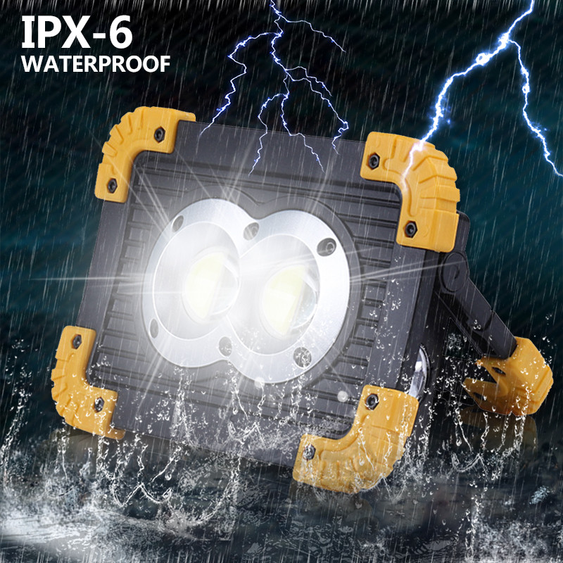 30000lm 100W USB įkraunamas LED darbinis žibintas LED nešiojamas prožektorius, skirtas lauko stovyklavimo lempai LED žibintuvėlis USE2* 18650 baterija