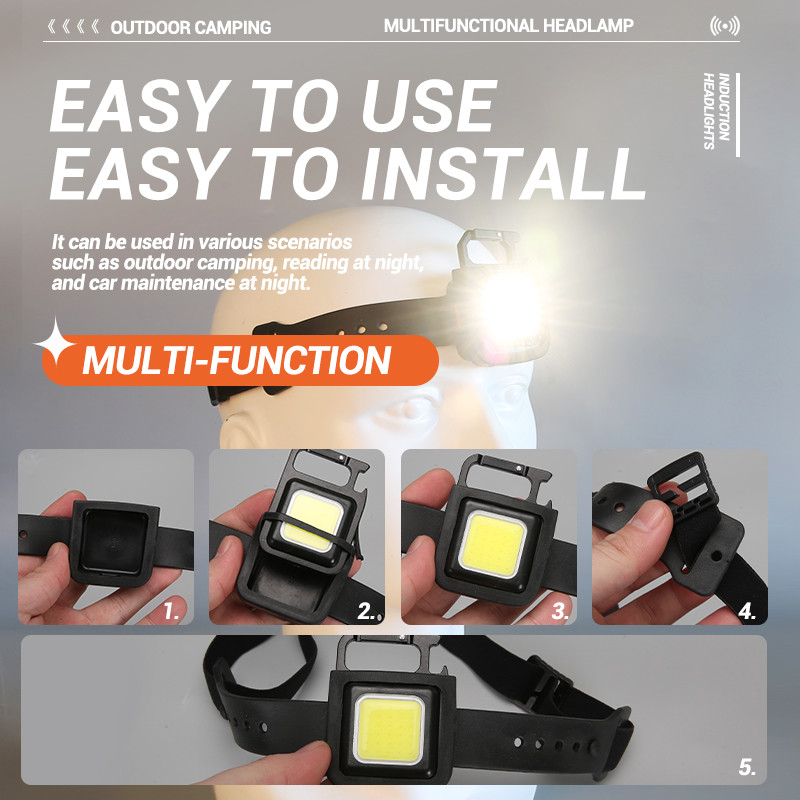 Többfunkciós fejlámpa eltávolítható mini zseblámpa, újratölthető, beépített akkumulátoros vízálló fényszóró éjszakai kempingezéshez