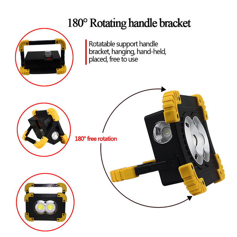 Lempos LED nešiojamas prožektorius Led darbinis žibintas įkraunamas 18650 baterijos lauko šviestuvas, skirtas medžioklei, kempingo LED žibintuvėlis