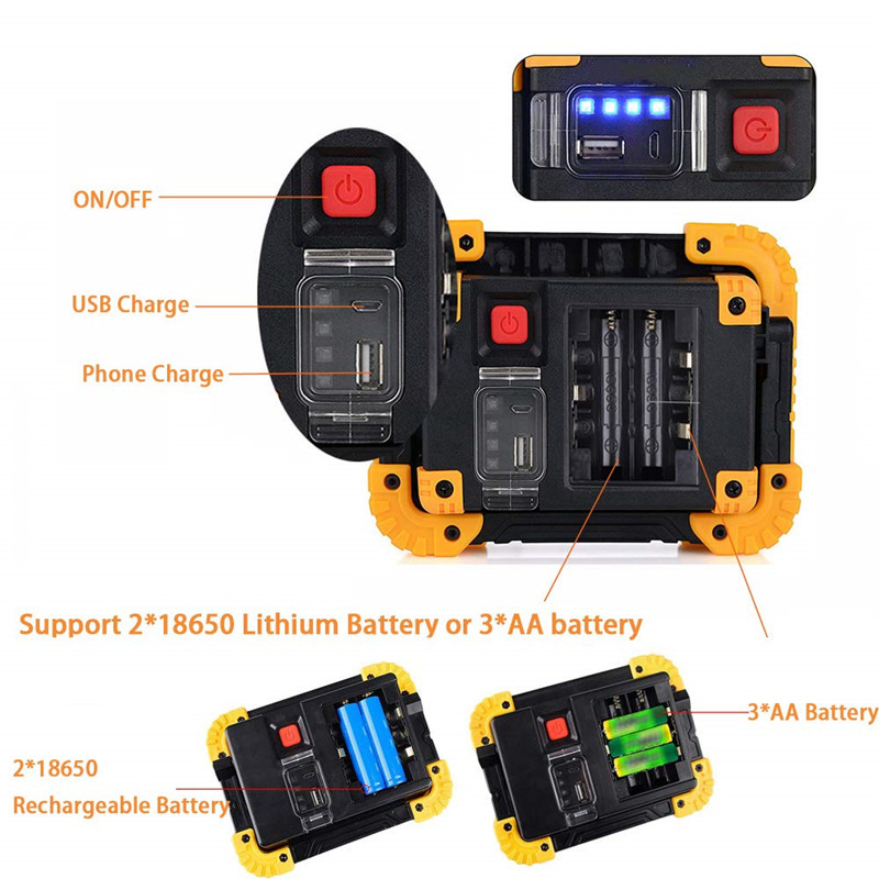 Lempos LED nešiojamas prožektorius Led darbinis žibintas įkraunamas 18650 baterijos lauko šviestuvas, skirtas medžioklei, kempingo LED žibintuvėlis