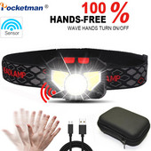 Szuperfényes kihangosító LED-es fejlámpa mozgásérzékelős fejlámpa LED-fényszóró zseblámpa Beépített induktív akkumulátor hordozható dobozzal