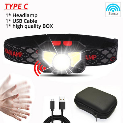 Szuperfényes kihangosító LED-es fejlámpa mozgásérzékelős fejlámpa LED-fényszóró zseblámpa Beépített induktív akkumulátor hordozható dobozzal