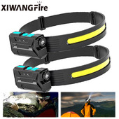 Indukčný čelovkový svietidlo COB LED čelovka so vstavanou batériou, pracovná lampa, baterka, nabíjateľná USB čelovka, 5 režimov svietenia