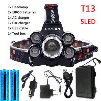 C2 8000 Lumen Hight Power Light 5 led fényszóró fényszóró t6 LED fejlámpa fény 18650 újratölthető hal elemlámpa zseblámpa lámpa