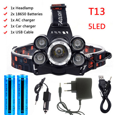 C2 8000 Lumen Hight Power Light 5 led fényszóró fényszóró t6 LED fejlámpa fény 18650 újratölthető hal elemlámpa zseblámpa lámpa