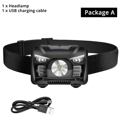 Újratölthető LED-es fényszóró Indukciós kapcsolós fényszóró Piros fény + Fehér fény Használható horgászathoz, kerékpározáshoz, kalandozáshoz stb.