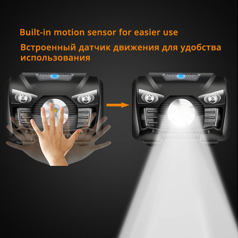 Újratölthető LED-es fényszóró Indukciós kapcsolós fényszóró Piros fény + Fehér fény Használható horgászathoz, kerékpározáshoz, kalandozáshoz stb.