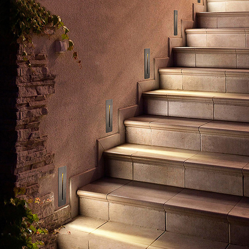 PIR kustības sensors + gaismas sensors padziļināta LED pakāpiena kāpņu gaisma 3 W alumīnija pakāpienu kāpņu celiņa koridora kāpņu sienas lampa
