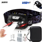 Erőteljes fejlámpa USB újratölthető LED-es fényszóró test mozgásérzékelő fej zseblámpa Beépített lítium elemes zseblámpa lámpa