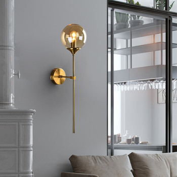 Скандинавска модерна стъклена стенна лампа Златна светодиодна стенна лампа за кухня Огледало за баня Огледало за вътрешно осветление Осветително тяло за домашен декор E14
