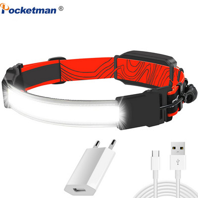 Far cu LED COB de înaltă luminozitate Lanț frontal reîncărcabil prin USB cu fascicul larg Lampă frontală portabilă Baterie încorporată Lampă frontală Alergare Pescuit