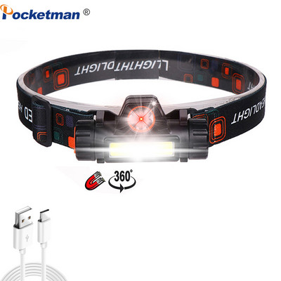 Far cu LED COB de înaltă luminozitate Lanț frontal reîncărcabil prin USB cu fascicul larg Lampă frontală portabilă Baterie încorporată Lampă frontală Alergare Pescuit