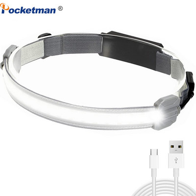 Far cu LED COB de înaltă luminozitate Lanț frontal reîncărcabil prin USB cu fascicul larg Lampă frontală portabilă Baterie încorporată Lampă frontală Alergare Pescuit