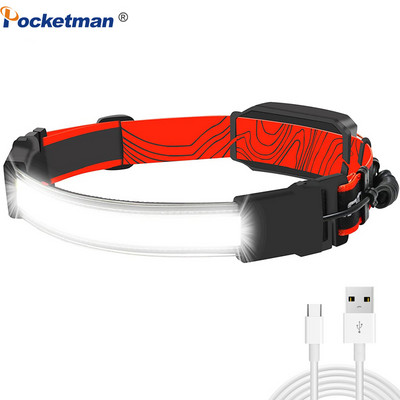 Far cu LED COB de înaltă luminozitate Lanț frontal reîncărcabil prin USB cu fascicul larg Lampă frontală portabilă Baterie încorporată Lampă frontală Alergare Pescuit