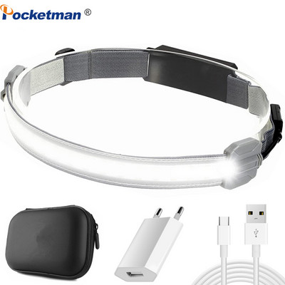 Far cu LED COB de înaltă luminozitate Lanț frontal reîncărcabil prin USB cu fascicul larg Lampă frontală portabilă Baterie încorporată Lampă frontală Alergare Pescuit