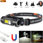 Prijenosna mini snažna LED prednja svjetiljka XPE+COB USB punjiva prednja svjetiljka Ugrađena baterija Vodootporna naglavna svjetiljka Naglavna svjetiljka Lanterna