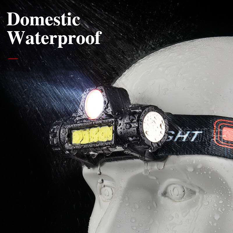 Prenosná mini výkonná LED čelovka XPE+COB USB nabíjateľná čelovka so vstavanou batériou, vodotesná čelovka, lampáš