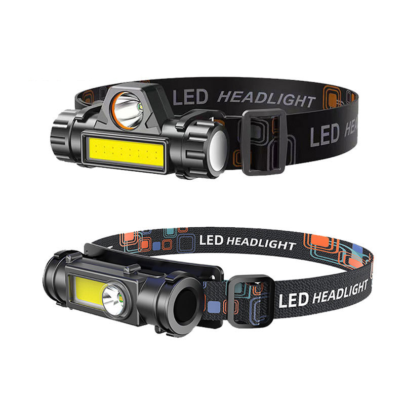 Prenosná mini výkonná LED čelovka XPE+COB USB nabíjateľná čelovka so vstavanou batériou, vodotesná čelovka, lampáš