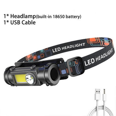 Erőteljes LED-es fényszóró 2 üzemmódban XPE+COB fényszórófej zseblámpa Zseblámpa Beépített elemes fejlámpa horgászathoz