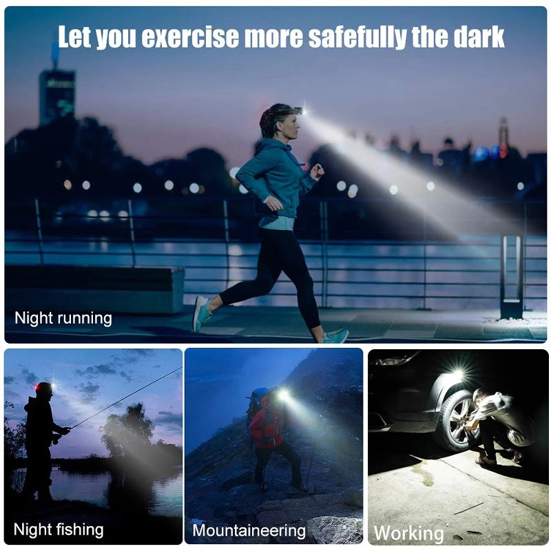 Erőteljes LED-es fényszóró 2 üzemmódban XPE+COB fényszórófej zseblámpa Zseblámpa Beépített elemes fejlámpa horgászathoz