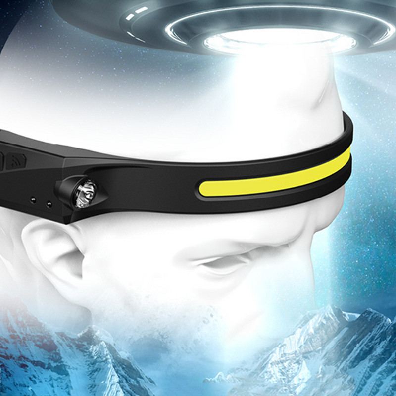 Lampă frontală XPE COB LED, lanternă reîncărcabilă prin USB, comutator inductiv, far, extensibil, cu senzor puternic