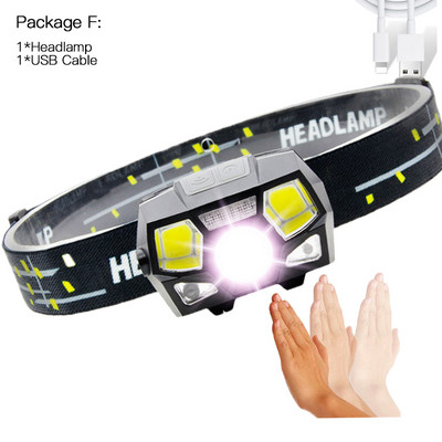 Super jasný MINI LED čelovka so vstavanou batériou, indukčným senzorom, nabíjateľná cez USB, 6000LM, 5 režimov LED svetlometu na beh vonku