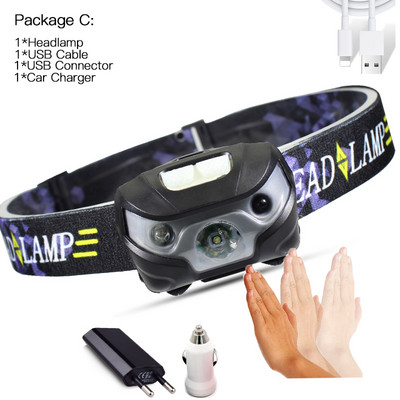 Super jasný MINI LED čelovka so vstavanou batériou, indukčným senzorom, nabíjateľná cez USB, 6000LM, 5 režimov LED svetlometu na beh vonku