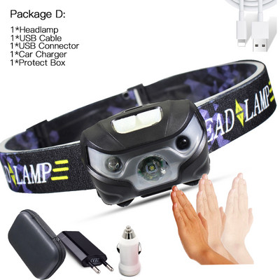 Super jasný MINI LED čelovka so vstavanou batériou, indukčným senzorom, nabíjateľná cez USB, 6000LM, 5 režimov LED svetlometu na beh vonku