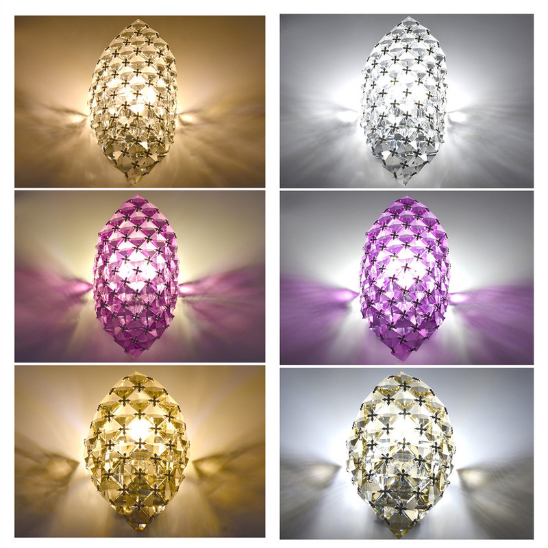 Moderna kristāla sienas lampas lampiņa LED sienas gaismas armatūra mājas guļamistabai gaiteņa iekštelpu apgaismojumam Caurspīdīgs / purpursarkans/dzintars AC110-240V