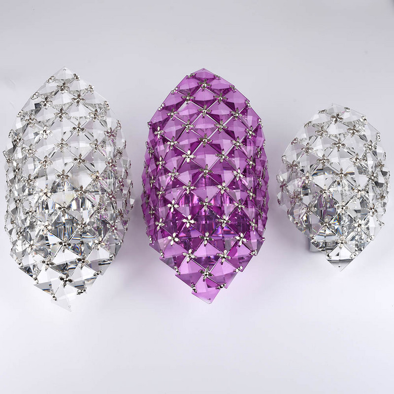 Moderna kristāla sienas lampas lampiņa LED sienas gaismas armatūra mājas guļamistabai gaiteņa iekštelpu apgaismojumam Caurspīdīgs / purpursarkans/dzintars AC110-240V