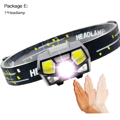 Induktív szenzoros LED fejlámpa 6000LM Szuper fényes Beépített akkumulátor USB újratölthető 5Modes LED fényszóró futáshoz, horgászathoz