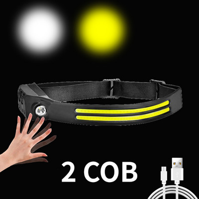 COB+XPE LED čelovka so senzorom, 350lm, nabíjateľná čelovka s USB TYPE-C a vstavanou batériou 18650, predné lampy